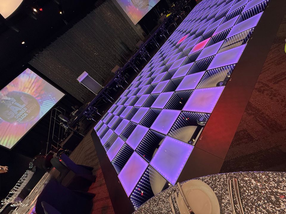 Frosted and Infinity combined LED dance floor lit purple and pink